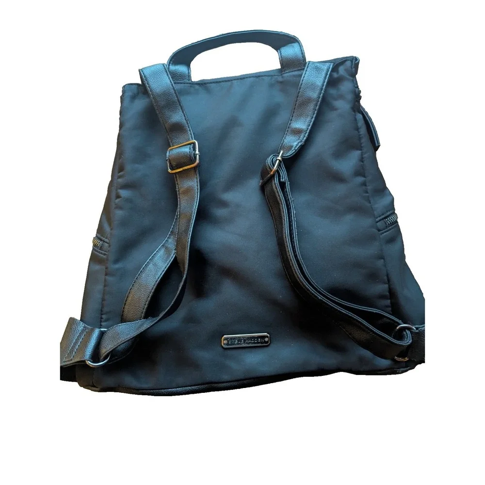 Steve Madden Black Nylon Faux leather Backpack Bag    Lining In Stripes